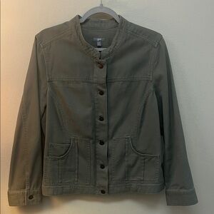 J Jill Women’s Canvas Khaki Denim Utility Jean Jacket SzM